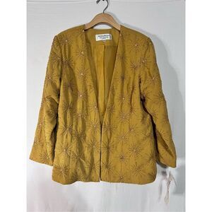 Vintage Maxie Klein mustard yellow beaded open front boxy blazer sz 20 NWT